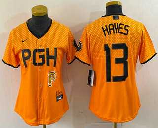 Women's Pittsburgh Pirates #13 KeBryan Hayes Yellow 2023 City Connect Stitched Jersey1,We sell and wholesale Women's Pittsburgh Pirates #13 KeBryan Hayes Yellow 2023 City Connect Stitched Jersey1 on line form chian!